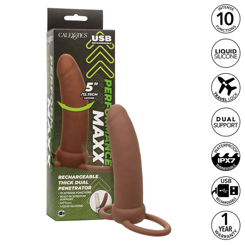 img_186077_422bd5ac8c3972db025b51e59f91ecec_1 CALEXOTICS - MAXX THICK DOUBLE PÉNÉTRATEUR 10 VIBRATIONS MARRON – Image 1