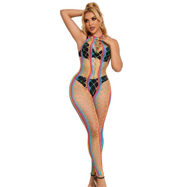 SUBBLIME - 952358 BODYSTOCKING COL DOS NU EN MAILLE ARC-EN-CIEL XS/M