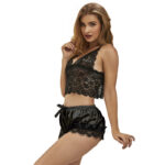 SUBBLIME - 953942 CHEMISE DE NUIT DÉCONTRACTÉE EN SOIE + PANTALON EN DENTELLE NOIR L/XL – Image 3