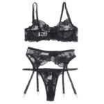 SUBBLIME - 945237 SOUTIEN-GORGE + CULOTTE AVEC PORTE-JARRETELLES MOTIF FLORAL NOIR S/M – Image 4
