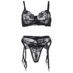 SUBBLIME - 945237 SOUTIEN-GORGE + CULOTTE AVEC PORTE-JARRETELLES MOTIF FLORAL NOIR S/M – Image 5