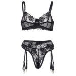 SUBBLIME - 945237 SOUTIEN-GORGE + CULOTTE AVEC PORTE-JARRETELLES MOTIF FLORAL NOIR S/M – Image 6