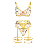 SUBBLIME - 954345 SOUTIEN-GORGE + STRING + PORTE-JARRETELLES MOTIF FLORAL JAUNE S/M – Image 6