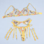 SUBBLIME - 954345 SOUTIEN-GORGE + STRING + PORTE-JARRETELLES MOTIF FLORAL JAUNE S/M – Image 7