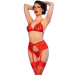 CHILIROSE - CR 4848 ENSEMBLE SOUTIEN-GORGE + STRING + BAS EN DENTELLE ROUGE S – Image 3