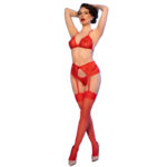 CHILIROSE - CR 4848 ENSEMBLE SOUTIEN-GORGE + STRING + BAS EN DENTELLE ROUGE L – Image 4