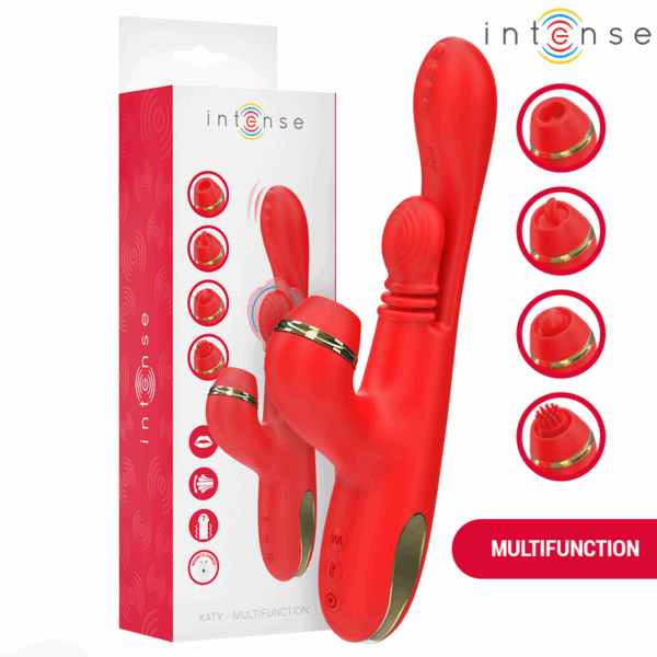 INTENSE - STIMULATEUR DE CLITORIS MULTIFONCTION KATY 4 TÊTES INTERCHANGEABLES ROUGE