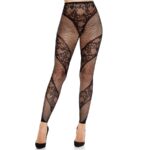 LEG AVENUE - COLLANTS SANS PIEDS EN DENTELLE ET TRANSPARENTS NOIRS
